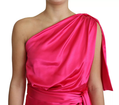 Dolce & Gabbana Fuchsia Fitted Cut One Shoulder Midi Dress Dolce & Gabbana