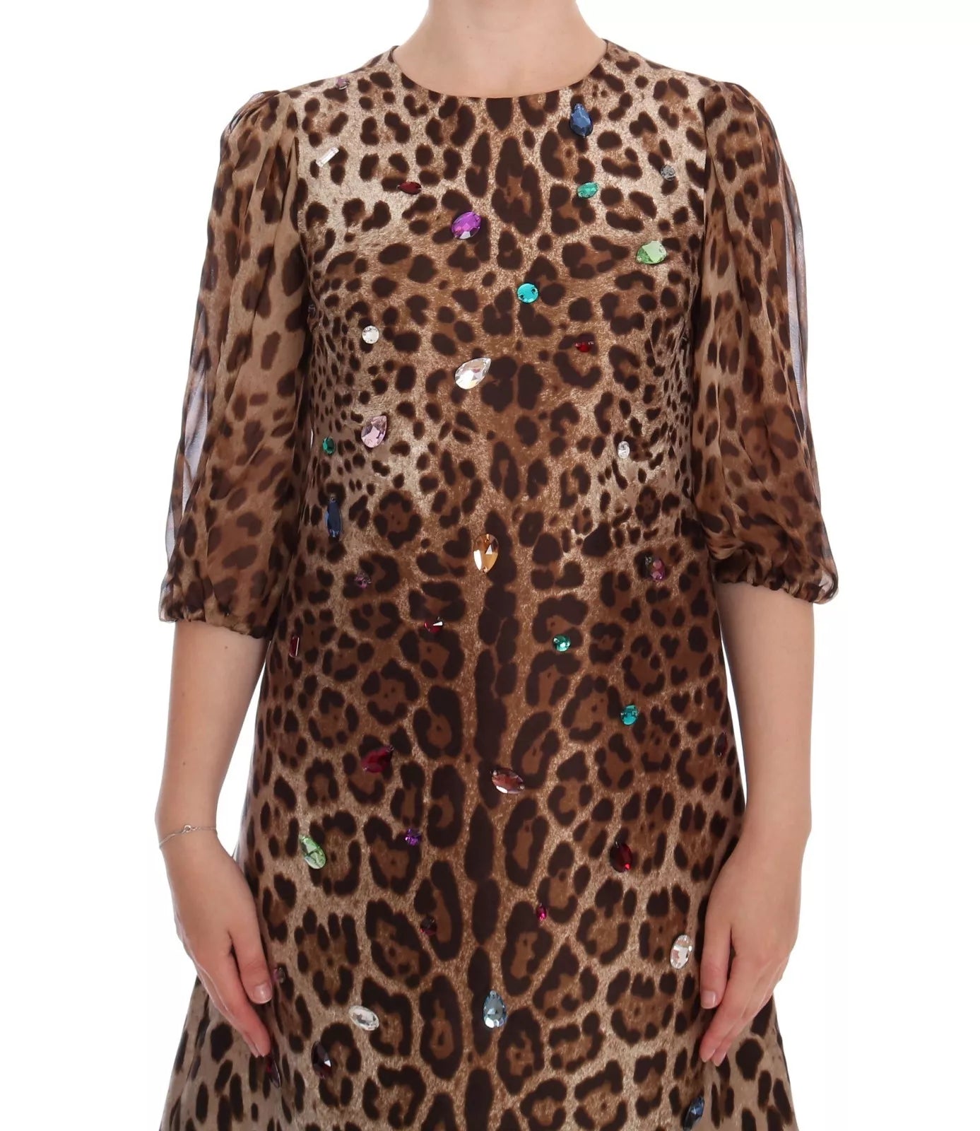 Dolce & Gabbana Leopard Silk Wool Crystal Shift Dress Dolce & Gabbana