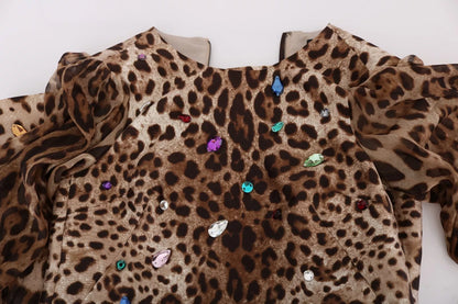 Dolce & Gabbana Leopard Silk Wool Crystal Shift Dress Dolce & Gabbana