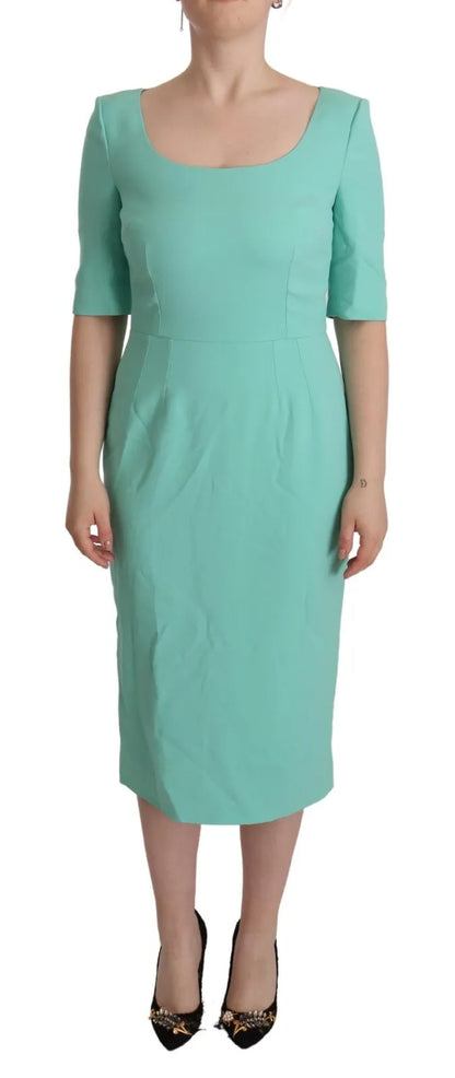 Dolce & Gabbana Mint Green Sheath Square Neckline Midi Dress Dolce & Gabbana