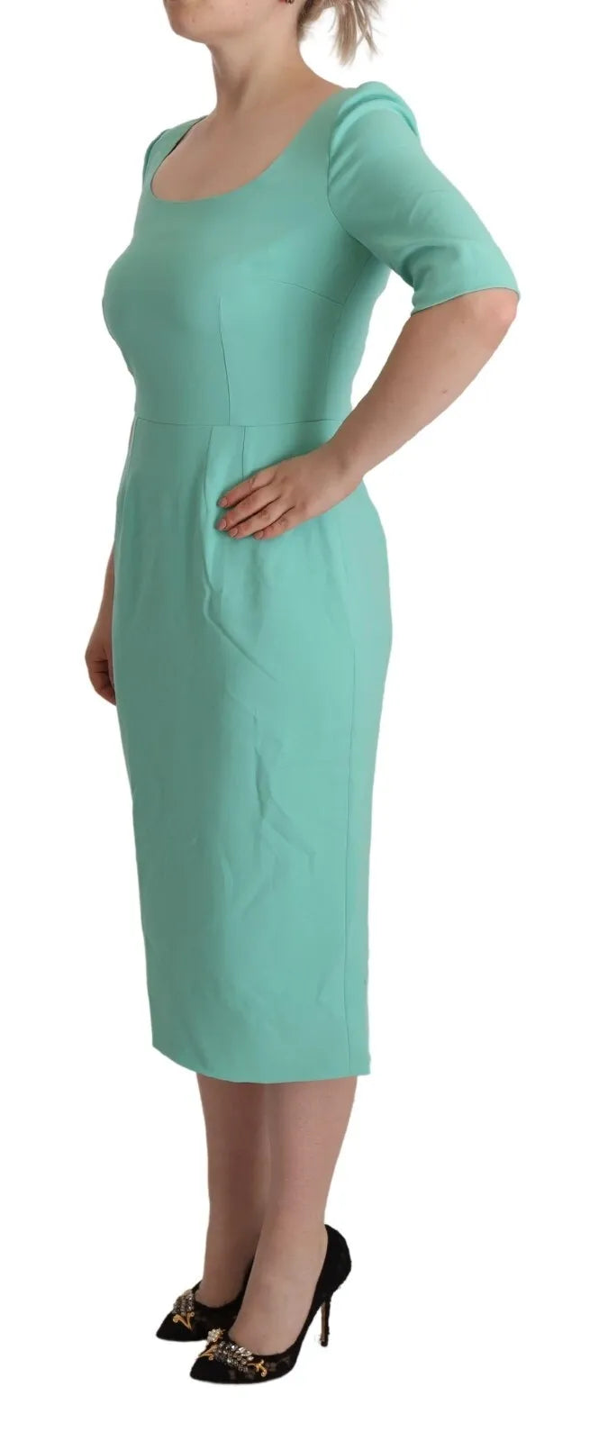 Dolce & Gabbana Mint Green Sheath Square Neckline Midi Dress Dolce & Gabbana