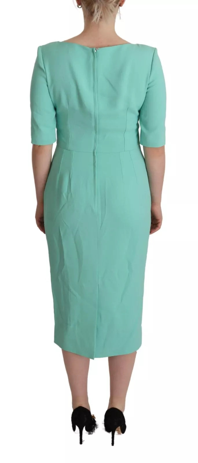 Dolce & Gabbana Mint Green Sheath Square Neckline Midi Dress Dolce & Gabbana