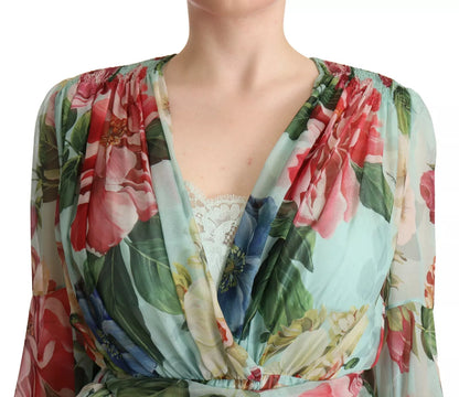 Dolce & Gabbana Multicolor Green Silk Wrap Gown Dress Dolce & Gabbana