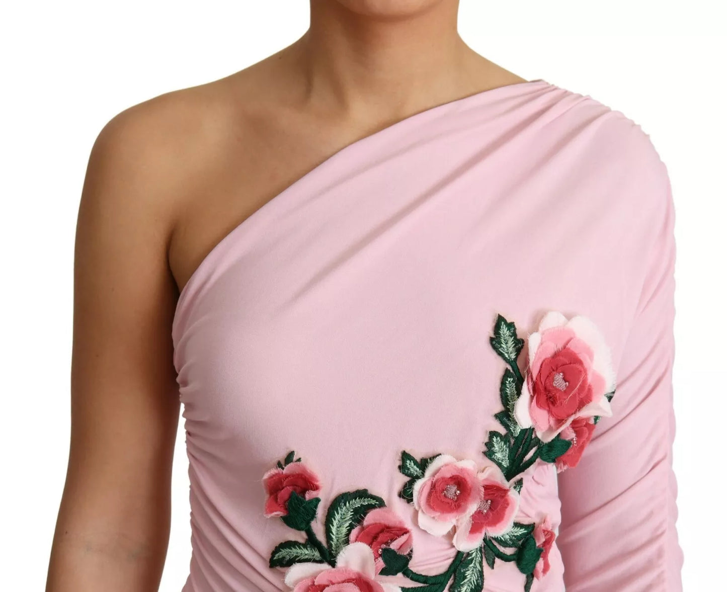 Dolce & Gabbana Pink Flower Embellished One Shoulder Dress Dolce & Gabbana