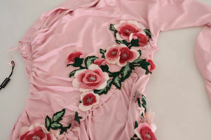 Dolce & Gabbana Pink Flower Embellished One Shoulder Dress Dolce & Gabbana