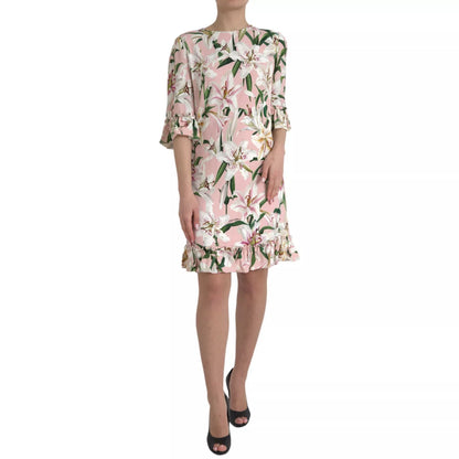 Dolce & Gabbana Pink Lily Viscose A-line Stretch Mini Dress Dolce & Gabbana