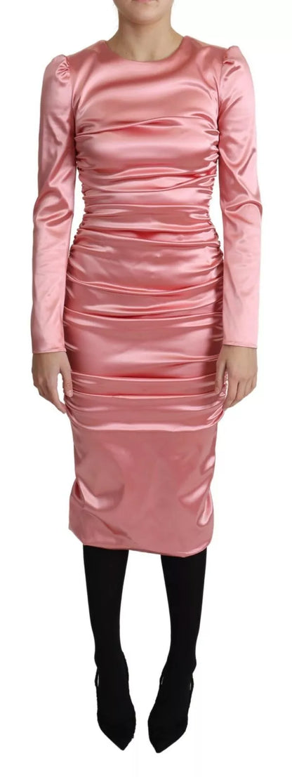 Dolce & Gabbana Pink Long Sleeves Bodycon Sheath Midi Dress Dolce & Gabbana