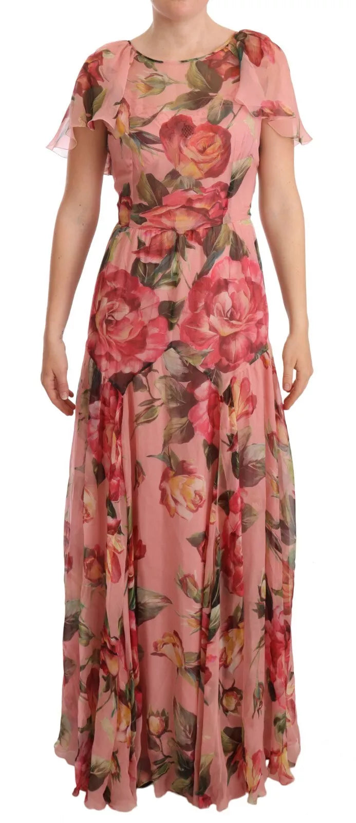 Dolce & Gabbana Pink Silk Floral Print Layered Maxi Dress Dolce & Gabbana