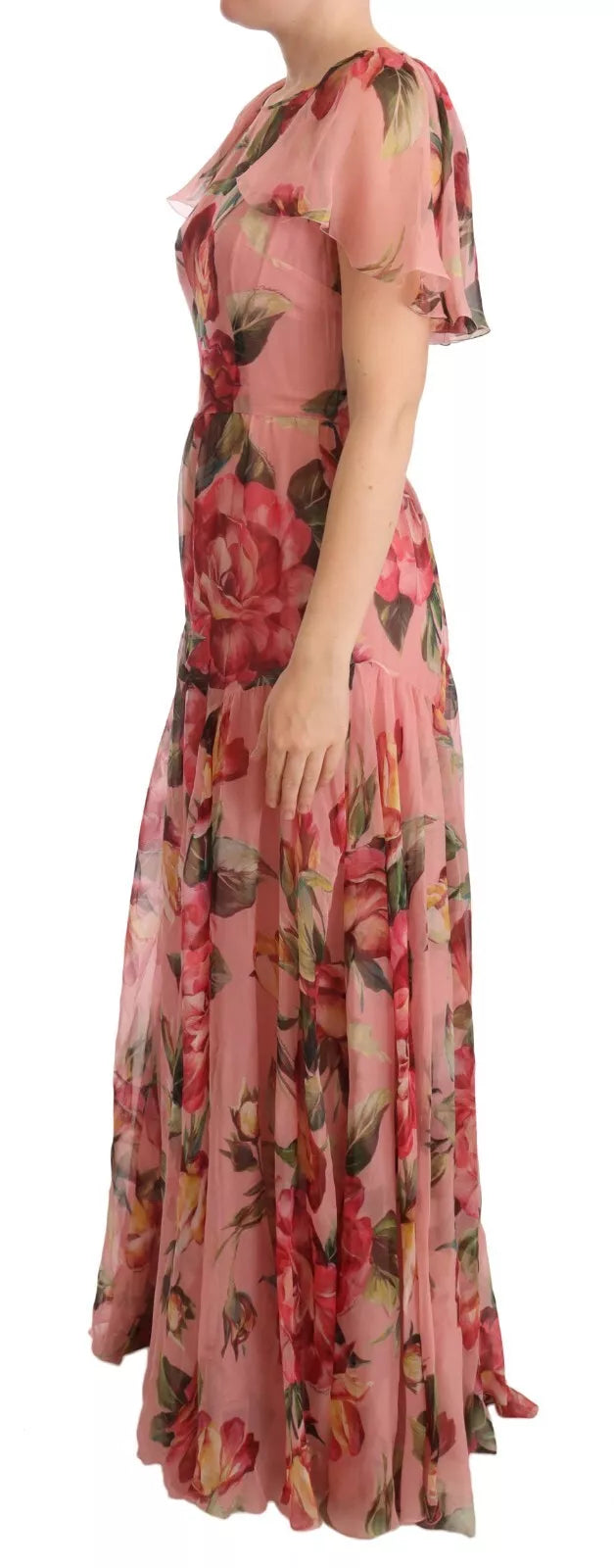 Dolce & Gabbana Pink Silk Floral Print Layered Maxi Dress Dolce & Gabbana