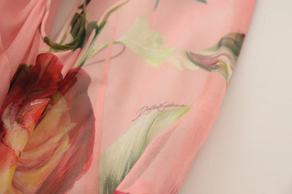 Dolce & Gabbana Pink Silk Floral Print Layered Maxi Dress Dolce & Gabbana