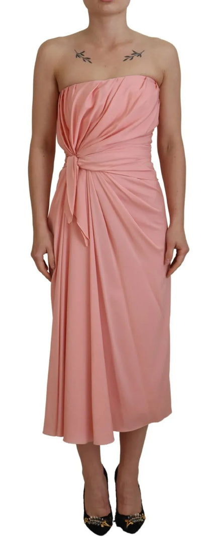 Dolce & Gabbana Pink Silk Stretch Strapless Sheath Midi Dress Dolce & Gabbana