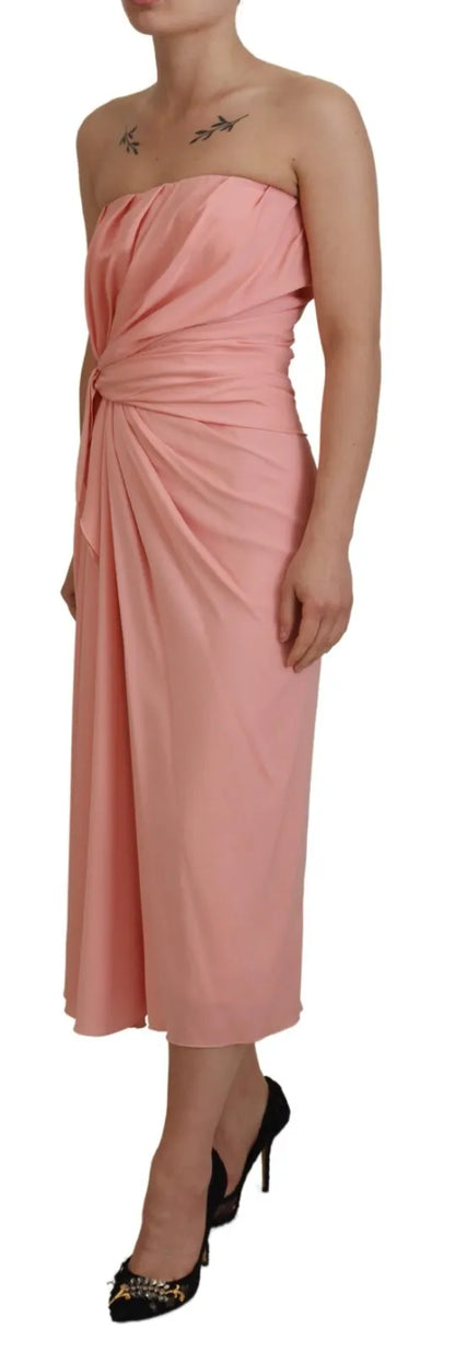 Dolce & Gabbana Pink Silk Stretch Strapless Sheath Midi Dress Dolce & Gabbana