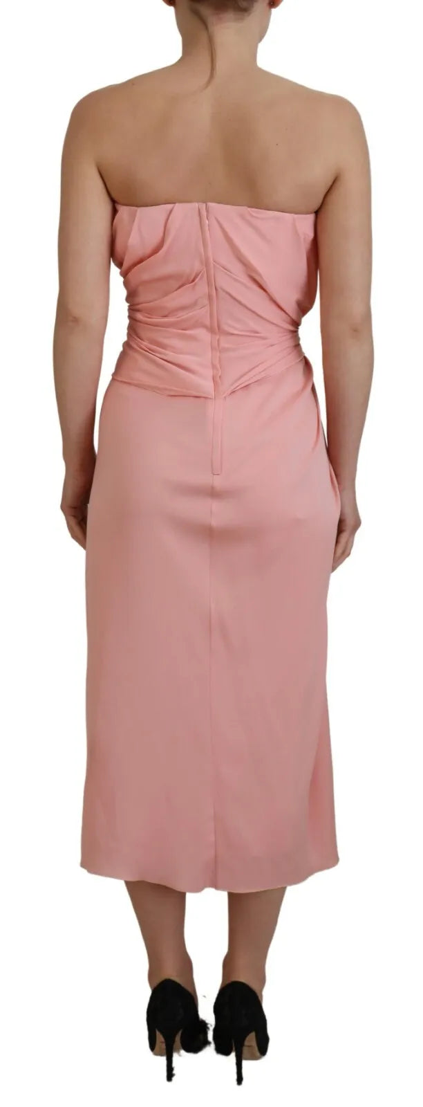 Dolce & Gabbana Pink Silk Stretch Strapless Sheath Midi Dress Dolce & Gabbana