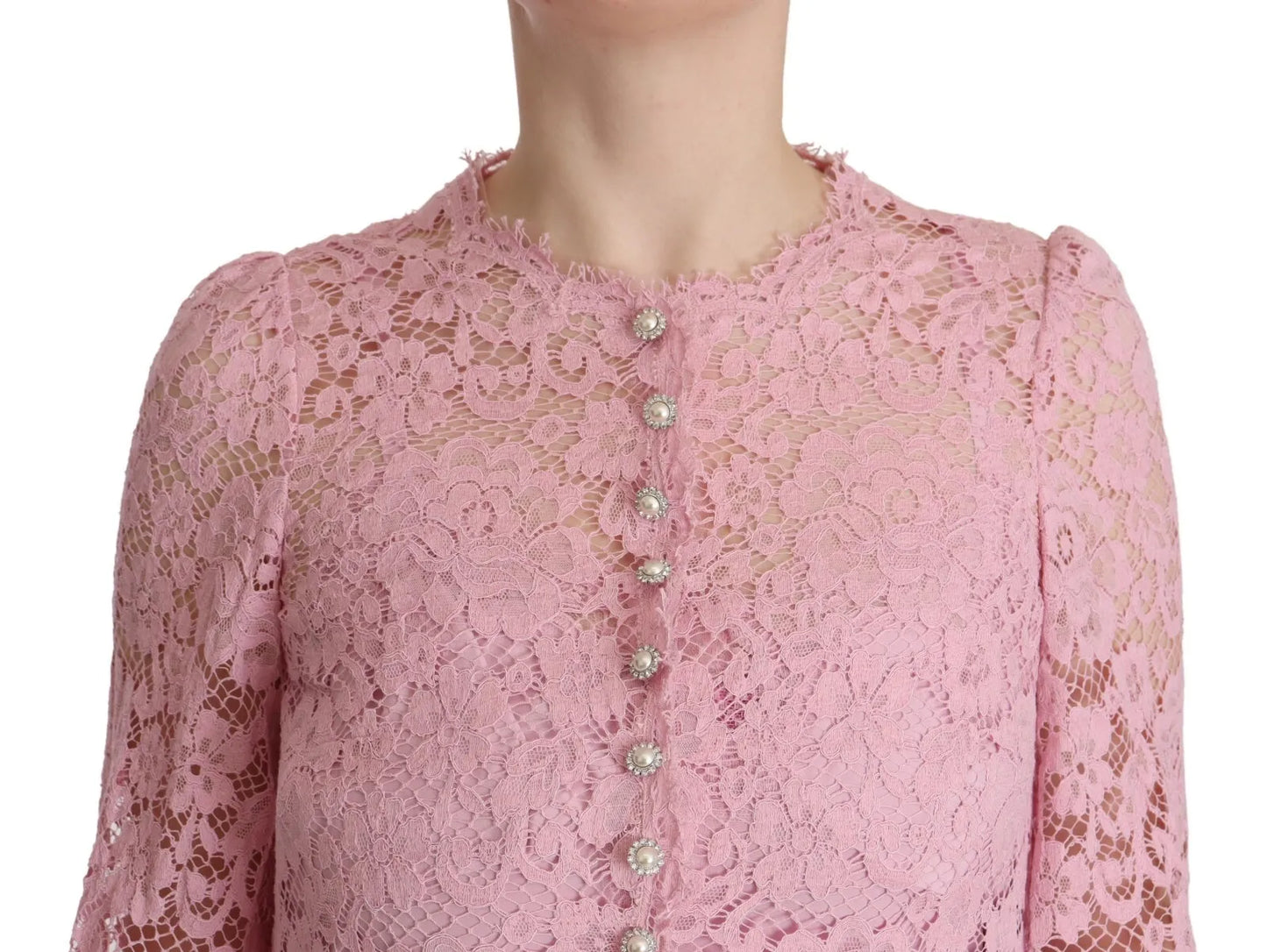 Dolce & Gabbana Shift Lilac Lace Feathers Long Sleeves Dress Dolce & Gabbana