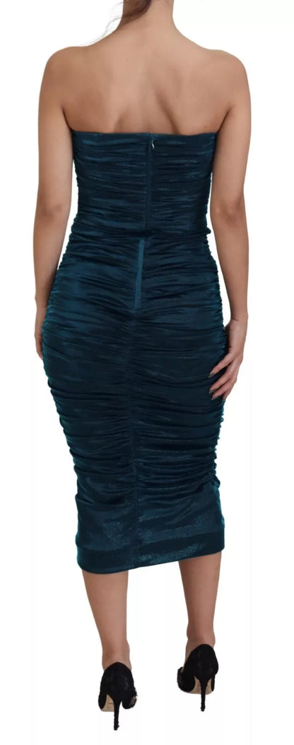 Dolce & Gabbana Silk Blend Blue Satin Fitted Strapless Dress Dolce & Gabbana