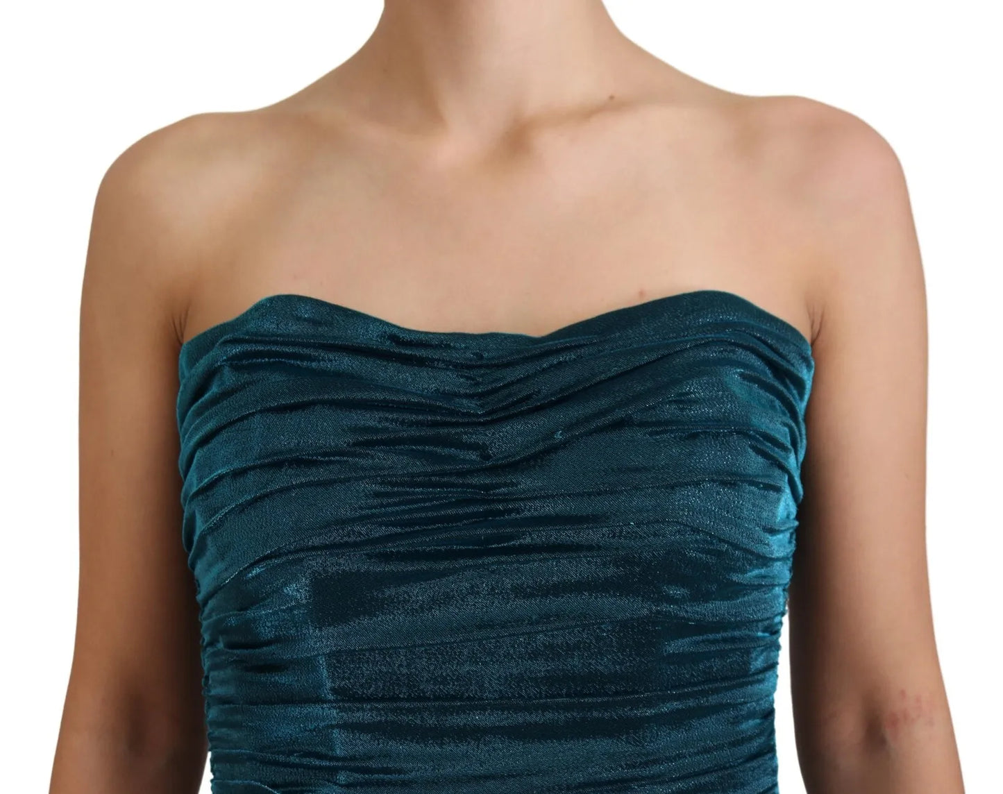 Dolce & Gabbana Silk Blend Blue Satin Fitted Strapless Dress Dolce & Gabbana