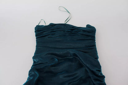 Dolce & Gabbana Silk Blend Blue Satin Fitted Strapless Dress Dolce & Gabbana