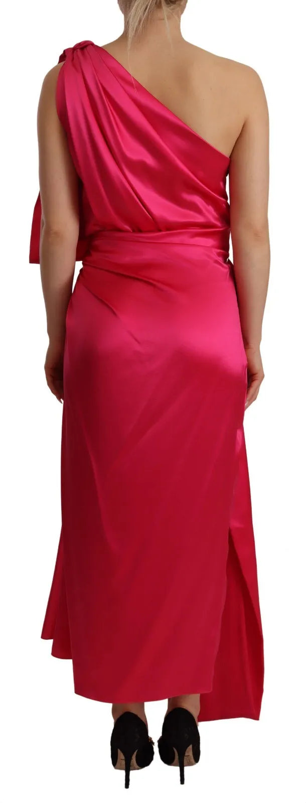 Dolce & Gabbana Silk Pink Fitted Cut One Shoulder Midi Dress Dolce & Gabbana