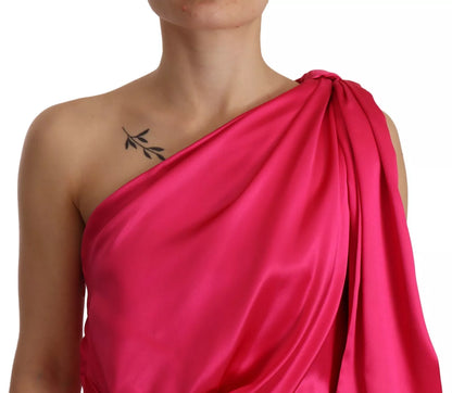 Dolce & Gabbana Silk Pink Fitted Cut One Shoulder Midi Dress Dolce & Gabbana