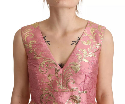 Dolce & Gabbana Sundress Pink Floral Jacquard Sleeveless Mini Dress Dolce & Gabbana