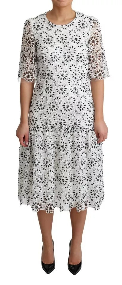 Dolce & Gabbana White Cutout Design Polyester A-line Midi Dress Dolce & Gabbana