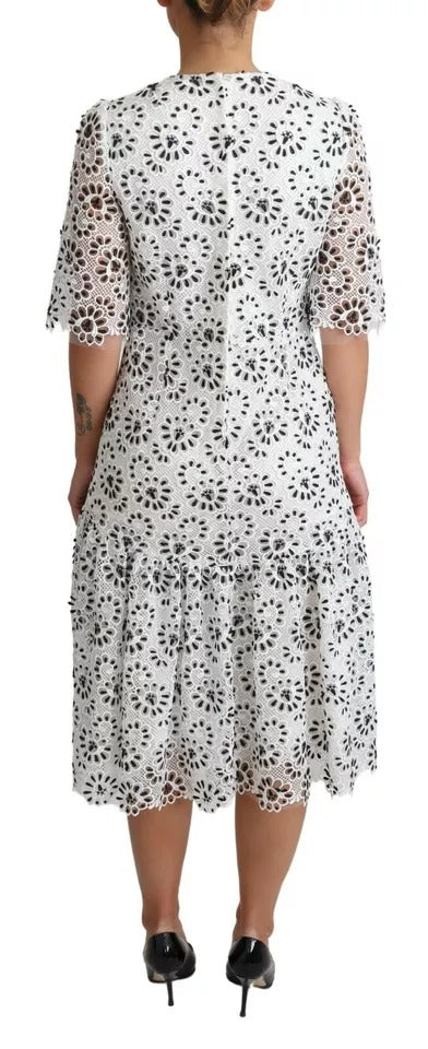 Dolce & Gabbana White Cutout Design Polyester A-line Midi Dress Dolce & Gabbana