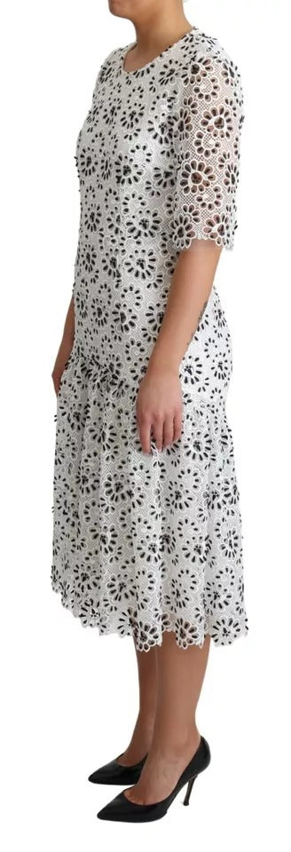 Dolce & Gabbana White Cutout Design Polyester A-line Midi Dress Dolce & Gabbana