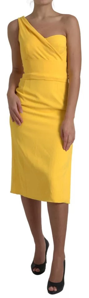 Dolce & Gabbana Yellow One Shoulder Side Slit Midi Dress Dolce & Gabbana