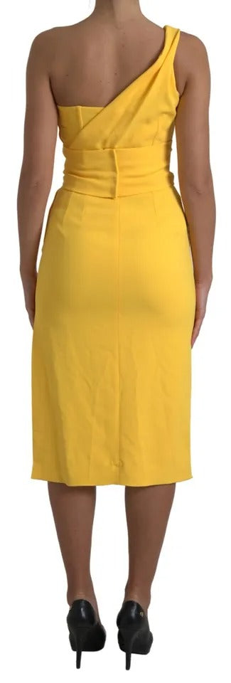 Dolce & Gabbana Yellow One Shoulder Side Slit Midi Dress Dolce & Gabbana