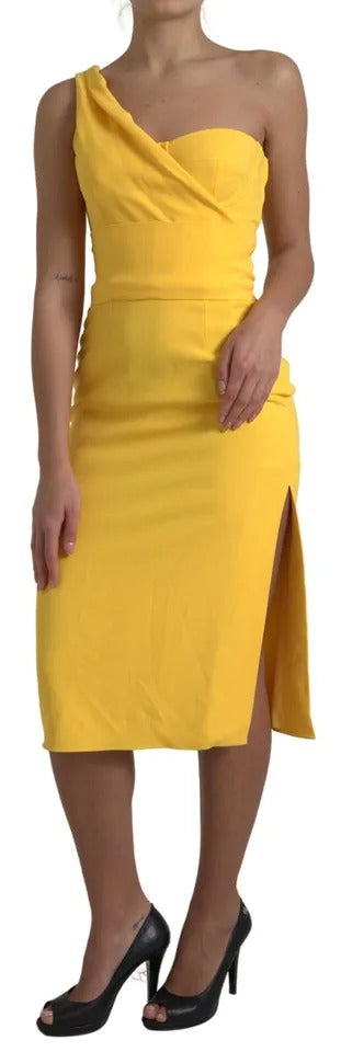 Dolce & Gabbana Yellow One Shoulder Side Slit Midi Dress Dolce & Gabbana