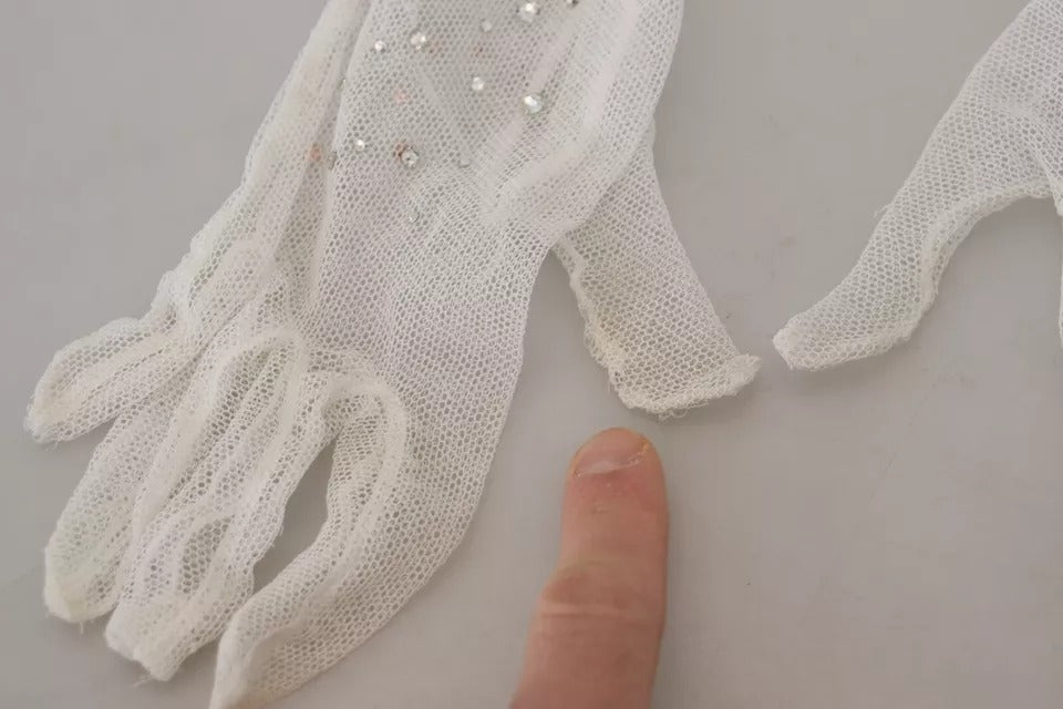 Dolce & Gabbana White Crystal Elbow Length Cotton Tulle Gloves Dolce & Gabbana