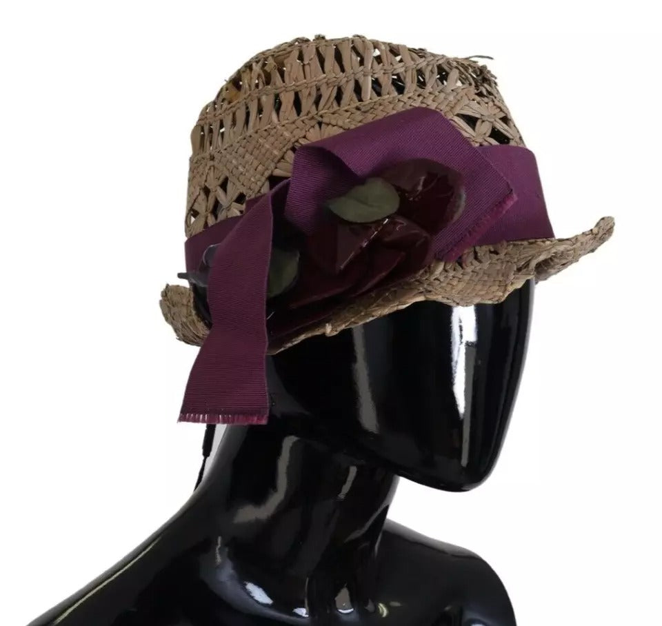 Dolce & Gabbana Brown Ribbon Floral Embellished Straw Hat Dolce & Gabbana