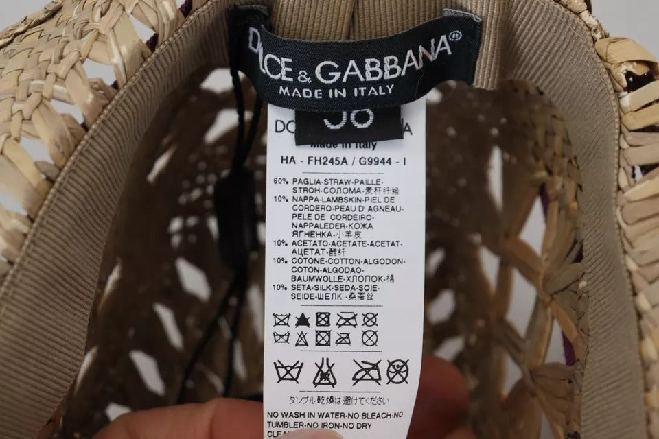 Dolce & Gabbana Brown Ribbon Floral Embellished Straw Hat Dolce & Gabbana