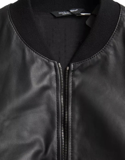 Dolce & Gabbana Black Bomber Leather Full Zip Biker Blouson Jacket Dolce & Gabbana