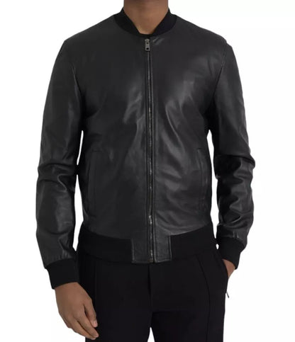 Dolce & Gabbana Black Bomber Leather Full Zip Biker Blouson Jacket Dolce & Gabbana