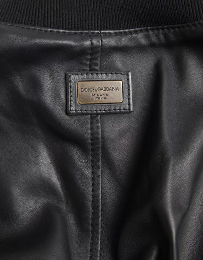 Dolce & Gabbana Black Bomber Leather Full Zip Biker Blouson Jacket Dolce & Gabbana