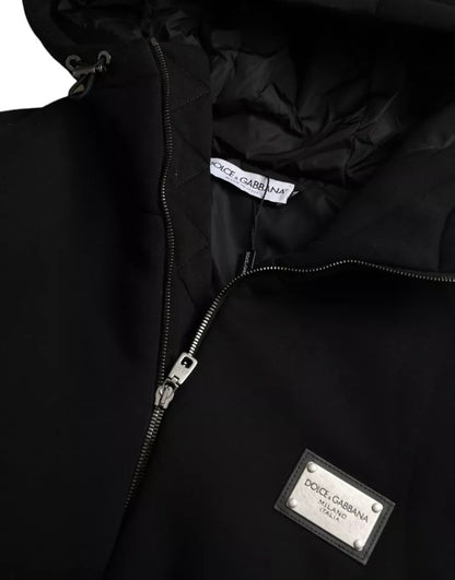 Dolce & Gabbana Black Cotton Hooded Logo Bomber Jacket Dolce & Gabbana