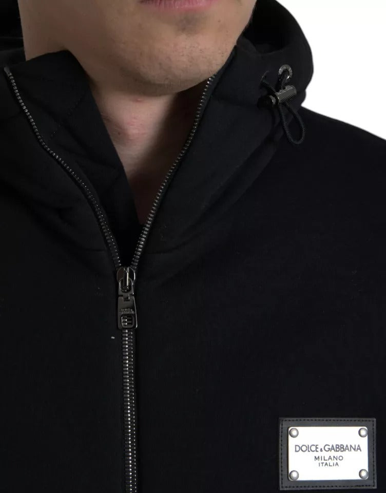 Dolce & Gabbana Black Cotton Hooded Logo Bomber Jacket Dolce & Gabbana