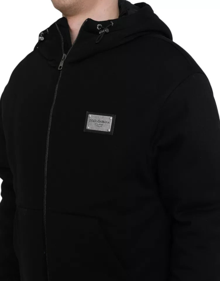 Dolce & Gabbana Black Cotton Hooded Logo Bomber Jacket Dolce & Gabbana