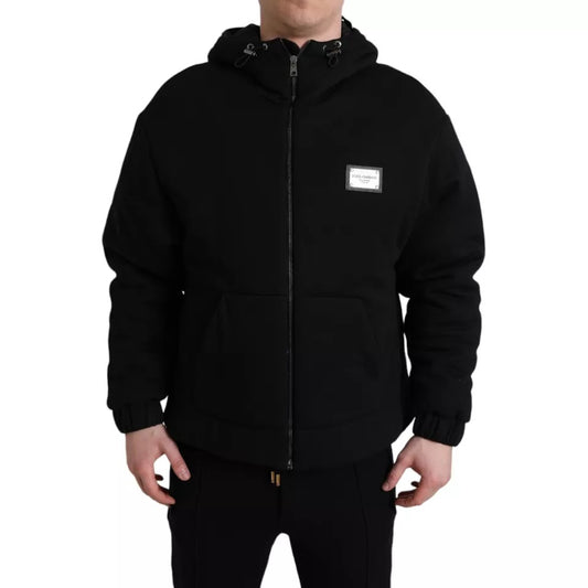 Dolce & Gabbana Black Cotton Hooded Logo Bomber Jacket Dolce & Gabbana