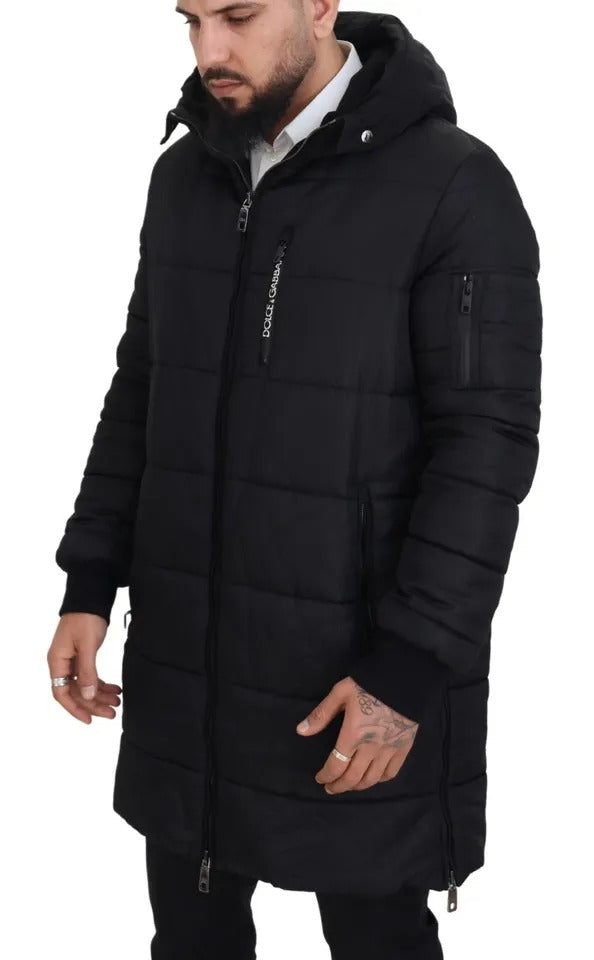 Dolce & Gabbana Black Nylon Hooded Parka Coat Winter Jacket Dolce & Gabbana