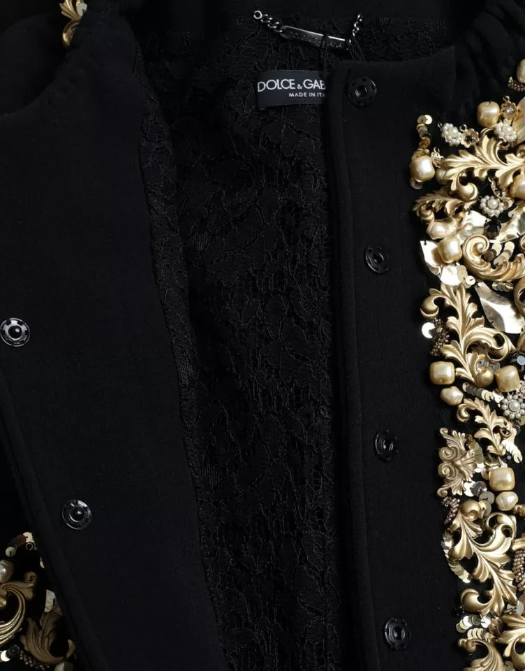 Dolce & Gabbana Black VirginWool Embellished Overcoat Jacket Dolce & Gabbana