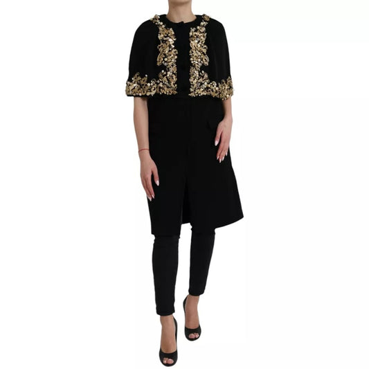 Dolce & Gabbana Black VirginWool Embellished Overcoat Jacket Dolce & Gabbana