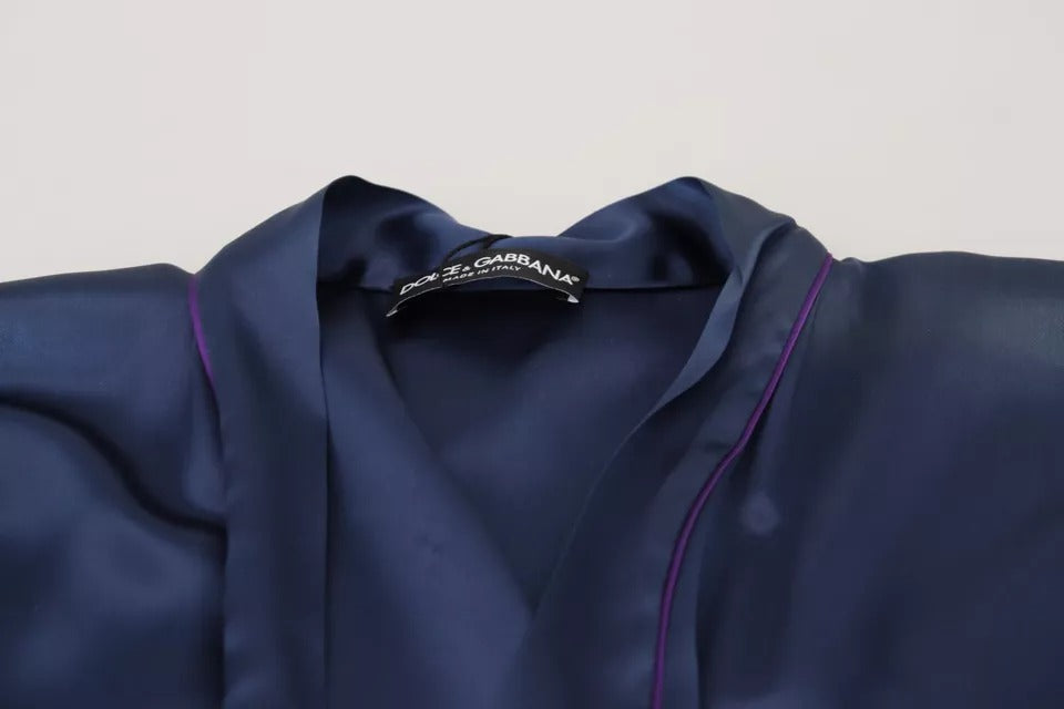 Dolce & Gabbana Blue Satin Silk Waist Belt Robe Jacket Dolce & Gabbana