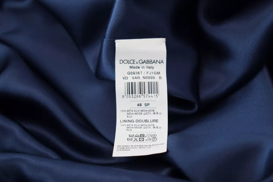 Dolce & Gabbana Blue Satin Silk Waist Belt Robe Jacket Dolce & Gabbana