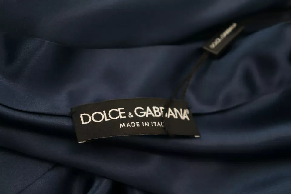 Dolce & Gabbana Blue Satin Silk Waist Belt Robe Jacket Dolce & Gabbana