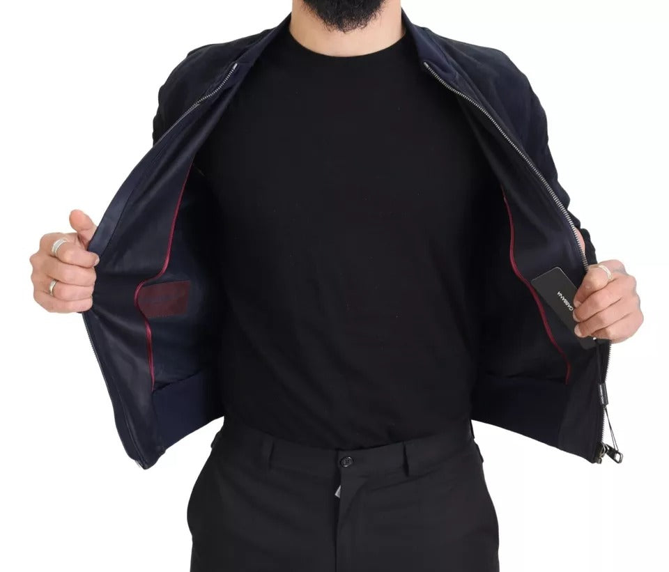 Dolce & Gabbana Dark Blue Suede Lambskin Blouson Jacket Dolce & Gabbana