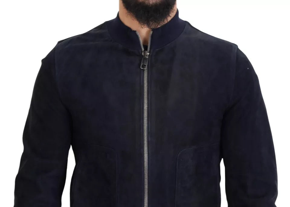 Dolce & Gabbana Dark Blue Suede Lambskin Blouson Jacket Dolce & Gabbana