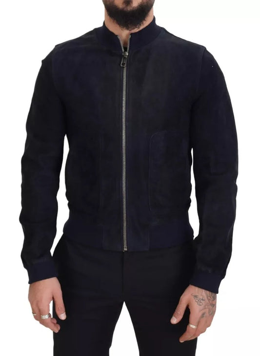 Dolce & Gabbana Dark Blue Suede Lambskin Blouson Jacket Dolce & Gabbana