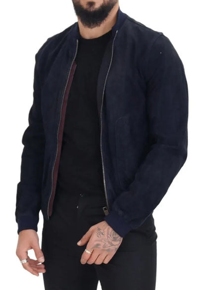 Dolce & Gabbana Dark Blue Suede Lambskin Blouson Jacket Dolce & Gabbana